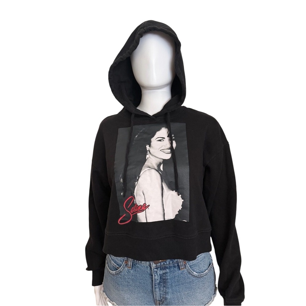 Official Selena Black Graphic Long Sleeve Hooded Sweatshirt Size Medium